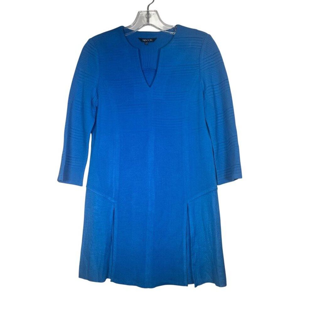 MISOOK Tunic Blouse Blue Ribbed V Neck Knit Women's Size 4 6 XXS